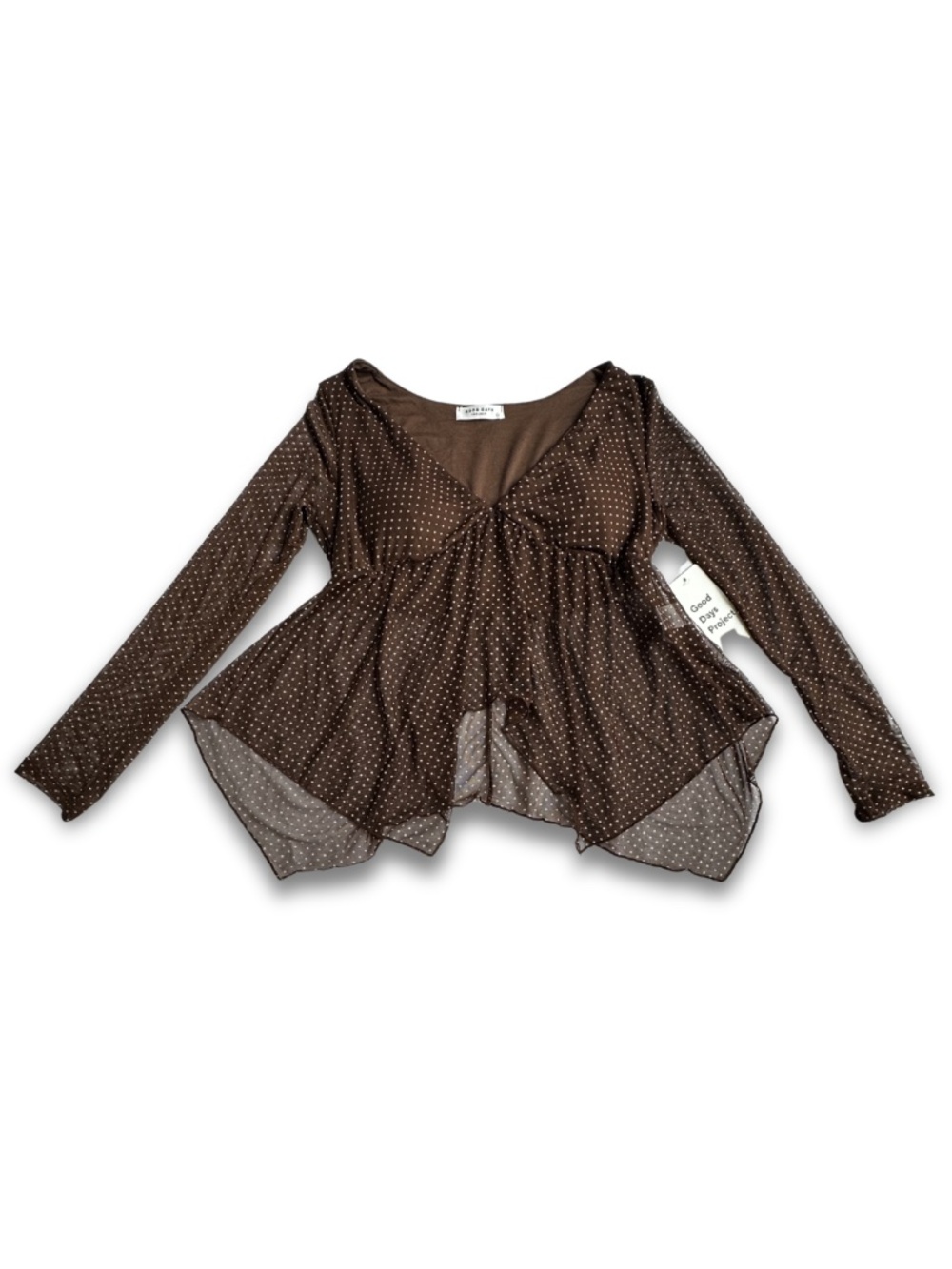 Good Days Project Brown Sheer Polka Dot Boho Top XL